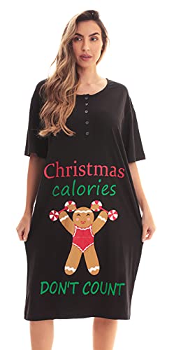 Short Sleeve Nightgown Sleep, Black - Xmas Calories Don't Count