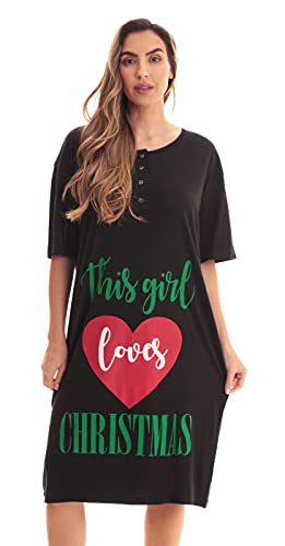 Short Sleeve Nightgown Sleep, Black - This Girl Loves Xmas