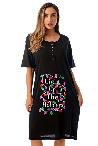 Short Sleeve Nightgown Sleep, Black - Light Up the Holiday