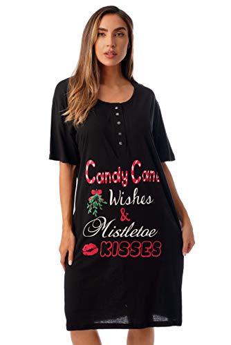 Short Sleeve Nightgown Sleep Dress, Black - Candy Cane Wishes