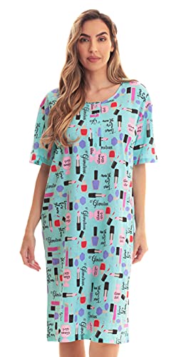 Short Sleeve Nightgown Sleep Dress for Women, Aqua - Glam It Up