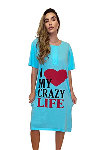 Short Sleeve Nightgown Sleep Dress for Women, Aqua - Crazy Life