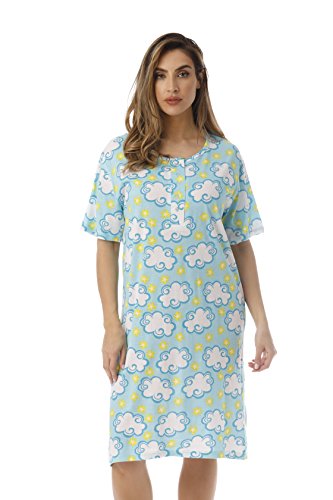 Short Sleeve Nightgown Sleep Dress for Women, Aqua - Big Cloud