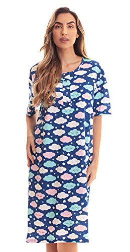 Short Sleeve Nightgown Sleep Dress, Blue - Sleepy Cloud