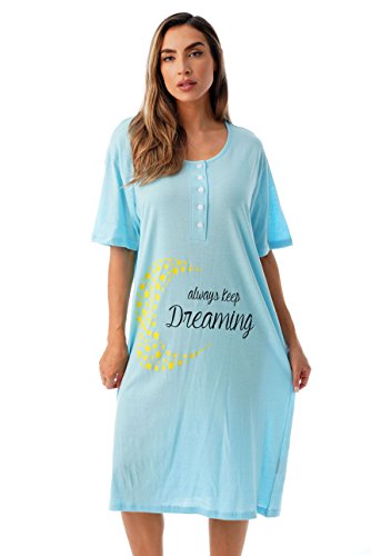 Short Sleeve Nightgown Sleep Dress, Blue - Always Keep Dreaming