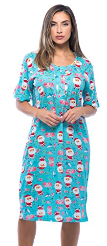 Short Sleeve Nightgown Sleep Dress, Blue - Merry Santa