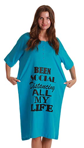 Short Sleeve Nightgown Sleep Dress, Blue - Social Distancing