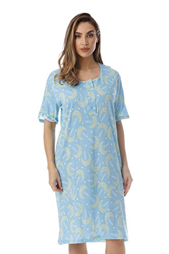 Short Sleeve Nightgown Sleep Dress, Blue - Starry Moon