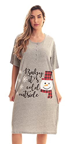 Short Sleeve Nightgown Sleep Dress, Grey - It's Cold Outside