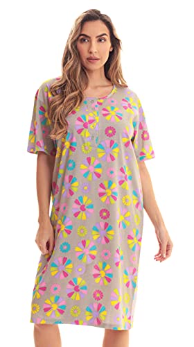 Short Sleeve Nightgown Sleep Dress, Grey - Heart Center