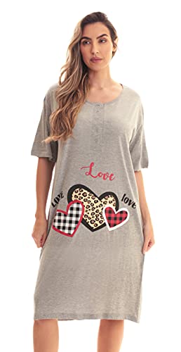 Short Sleeve Nightgown Sleep Dress, Grey - Love Love Love