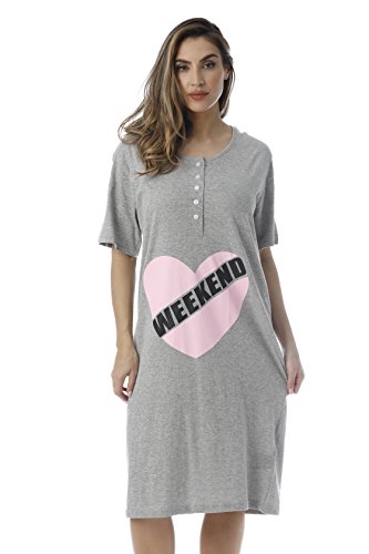 Short Sleeve Nightgown Sleep Dress, Grey - Weekend Heart