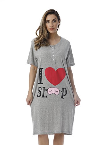 Short Sleeve Nightgown Sleep Dress, Grey - I Heart Sleep Mask