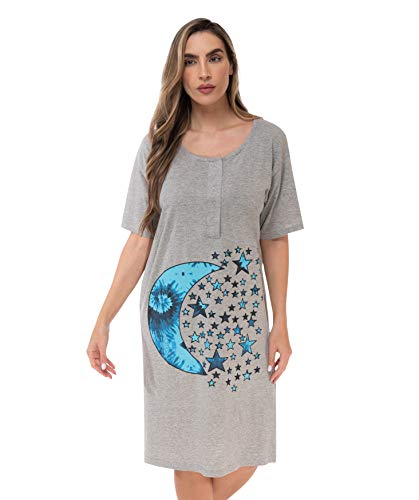 Short Sleeve Nightgown Sleep Dress, Grey - Tie Dye Blue Swirl