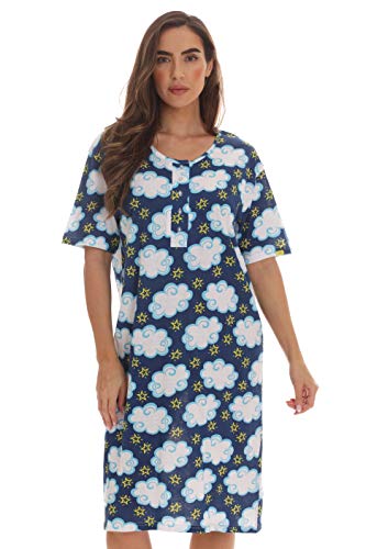 Short Sleeve Nightgown Sleep Dress for Women, Navy - Big Cloud