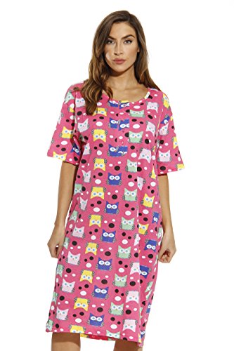 Short Sleeve Nightgown Sleep Dress for Women, Owl & Dots