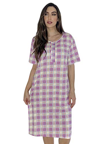 Short Sleeve Nightgown Sleep Dress, Pink - Perfect Plaid