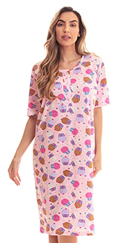 Short Sleeve Nightgown Sleep Dress, Pink - Cupcake Pop