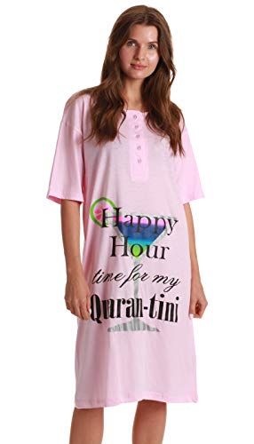 Short Sleeve Nightgown Sleep Dress for Women, Pink - Happy Hour