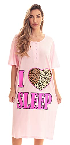 Short Sleeve Nightgown Sleep Dress, Pink - I Love Sleep Leopard