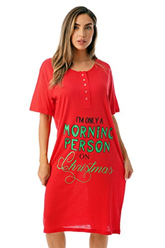 Short Sleeve Nightgown Sleep, Red - Christmas Morning Person