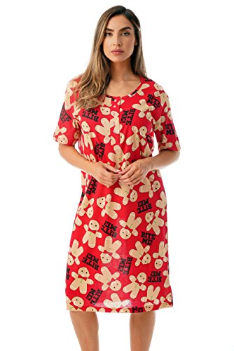 Short Sleeve Nightgown Sleep, Red - Bite Me Gingerbread Man