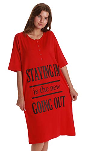 Short Sleeve Nightgown Sleep Dress for Women, Red - Staying in