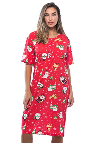 Short Sleeve Nightgown Sleep Dress, Red - Holiday Friends