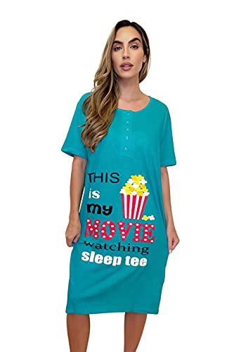 Short Sleeve Nightgown Sleep Dress, Teal - Movie Sleep