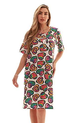 Short Sleeve Nightgown Sleep Dress, Tie Dye Tossed Hearts