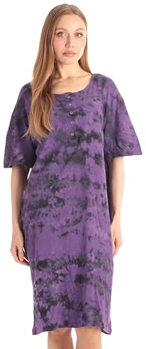 Short Sleeve Nightgown Sleep Dress, Tie Dye Black Purple