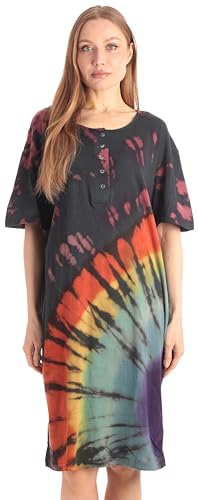 Short Sleeve Nightgown Sleep Dress, Tie Dye Black Pink Swirl