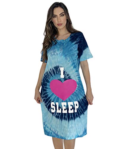 Short Sleeve Nightgown Sleep Dress, Tie Dye Blue Swirl Screen