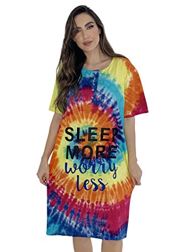 Short Sleeve Nightgown Sleep Dress, Tie Dye Bright Swirl Screen