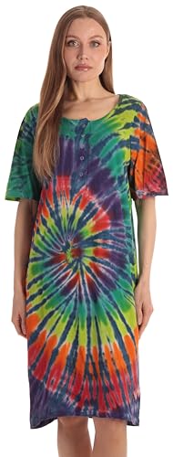Short Sleeve Nightgown Sleep Dress, Tie Dye Bright Multi Swirl