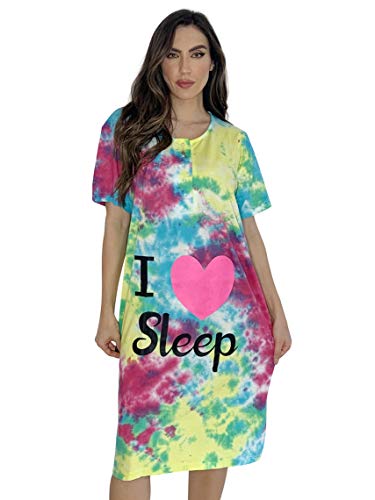 Short Sleeve Nightgown Sleep Dress, Tie Dye Bright Spotty
