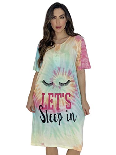 Short Sleeve Nightgown Sleep Dress, Tie Dye Pastel Swirl Screen