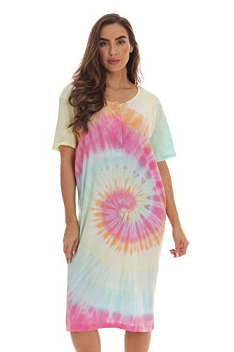 Short Sleeve Nightgown Sleep Dress, Tie Dye Pastel Swirl