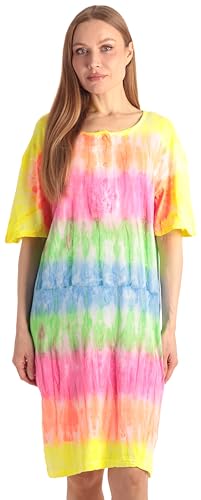 Short Sleeve Nightgown Sleep Dress for Women, Tie Dye Rainbow