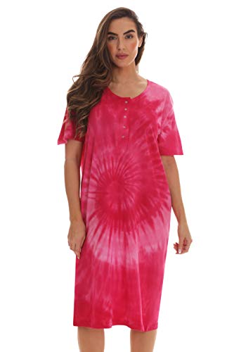 Short Sleeve Nightgown Sleep Dress, Tie Dye Fuchsia Swirl