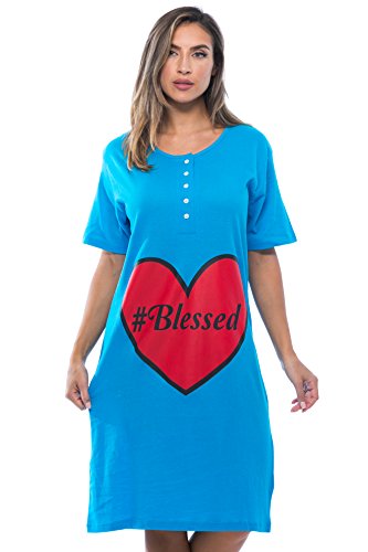 Short Sleeve Nightgown, Turquoise - #Blessed