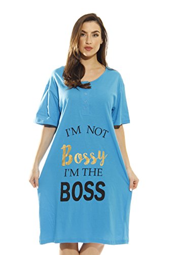 Short Sleeve Nightgown, Turquoise - I'm the Boss