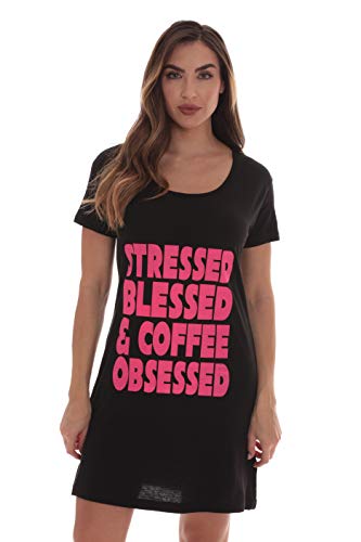 Short Sleeve Sleep Dorm Shirt for Women, Black - Coffee Obsessed