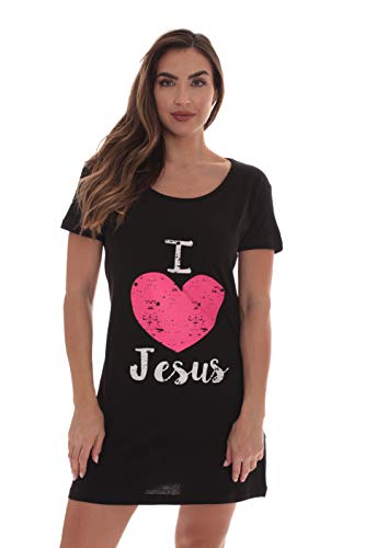 Short Sleeve Sleep Dorm Shirt for Women, Black - I Love Jesus