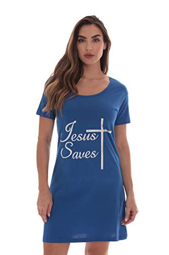 Short Sleeve Sleep Dorm Shirt for Women, Royal - Jesus Saves