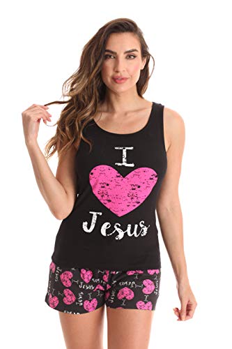 Shorts Set for Women, Black - I Love Jesus