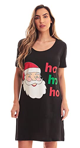 Sleep Dress for Women Sleeping Dorm, Black - Ho Ho Ho Santa