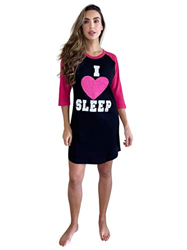 Sleep Dress for Women Sleeping Shirt, Black - I Heart Sleep
