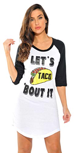 Sleep Dress for Women, White - Let's Taco Bout It