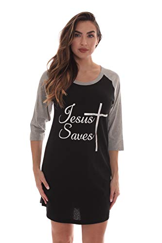 Sleep Shirt for Women, Black - Jesus Saves